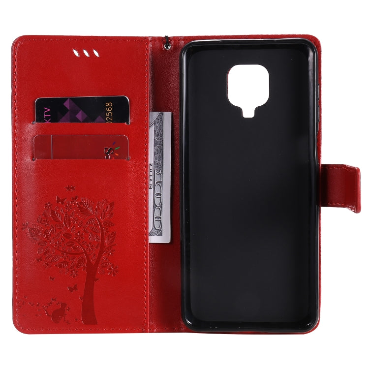 For Xiaomi Redmi Note 9 Pro Tree & Cat Embossed Pattern Horizontal Flip Leather Case with Holder & Card Slots & Wallet & Lanyard