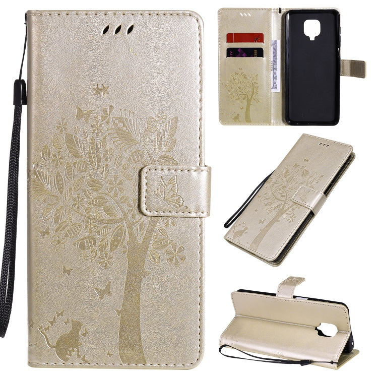 For Xiaomi Redmi Note 9 Pro Tree & Cat Embossed Pattern Horizontal Flip Leather Case with Holder & Card Slots & Wallet & Lanyard