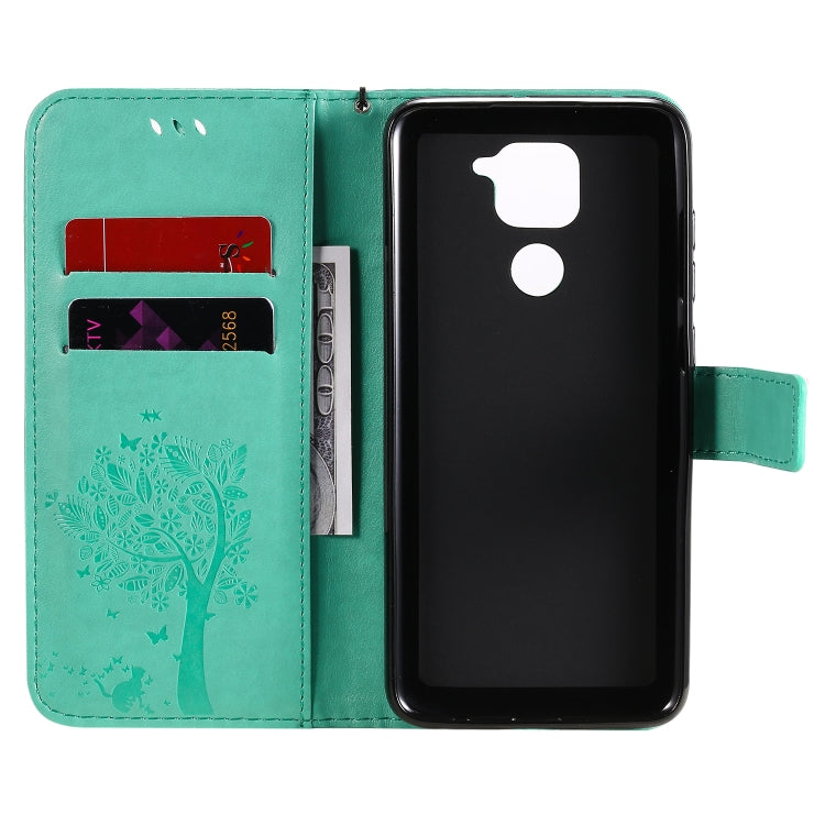 For Xiaomi Redmi Note 9 Tree & Cat Embossed Pattern Horizontal Flip Leather Case with Holder & Card Slots & Wallet & Lanyard