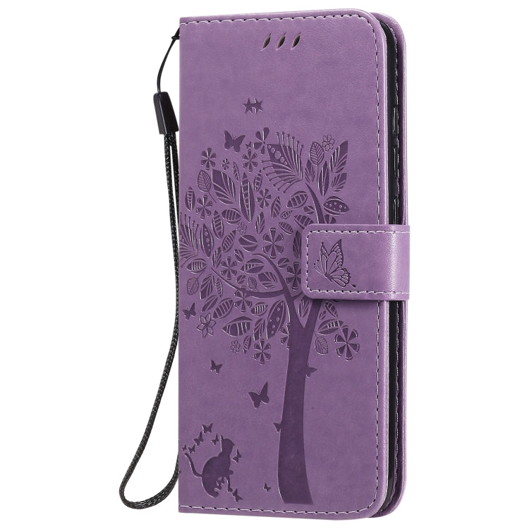 For Xiaomi Redmi Note 9 Tree & Cat Embossed Pattern Horizontal Flip Leather Case with Holder & Card Slots & Wallet & Lanyard