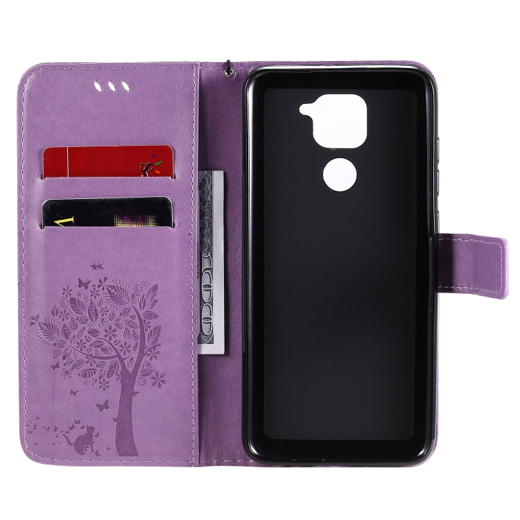 For Xiaomi Redmi Note 9 Tree & Cat Embossed Pattern Horizontal Flip Leather Case with Holder & Card Slots & Wallet & Lanyard