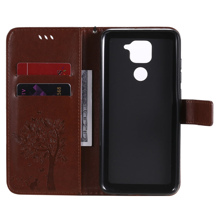 For Xiaomi Redmi Note 9 Tree & Cat Embossed Pattern Horizontal Flip Leather Case with Holder & Card Slots & Wallet & Lanyard