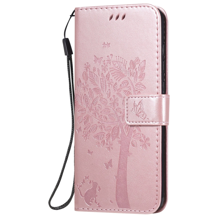 For Xiaomi Redmi Note 9 Tree & Cat Embossed Pattern Horizontal Flip Leather Case with Holder & Card Slots & Wallet & Lanyard