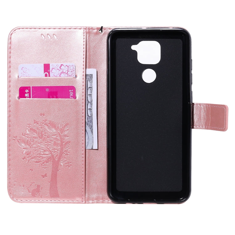 For Xiaomi Redmi Note 9 Tree & Cat Embossed Pattern Horizontal Flip Leather Case with Holder & Card Slots & Wallet & Lanyard