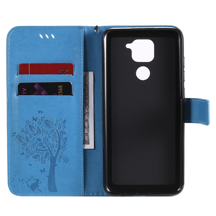 For Xiaomi Redmi Note 9 Tree & Cat Embossed Pattern Horizontal Flip Leather Case with Holder & Card Slots & Wallet & Lanyard