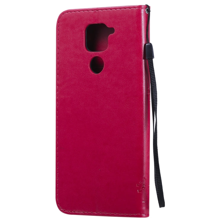 For Xiaomi Redmi Note 9 Tree & Cat Embossed Pattern Horizontal Flip Leather Case with Holder & Card Slots & Wallet & Lanyard