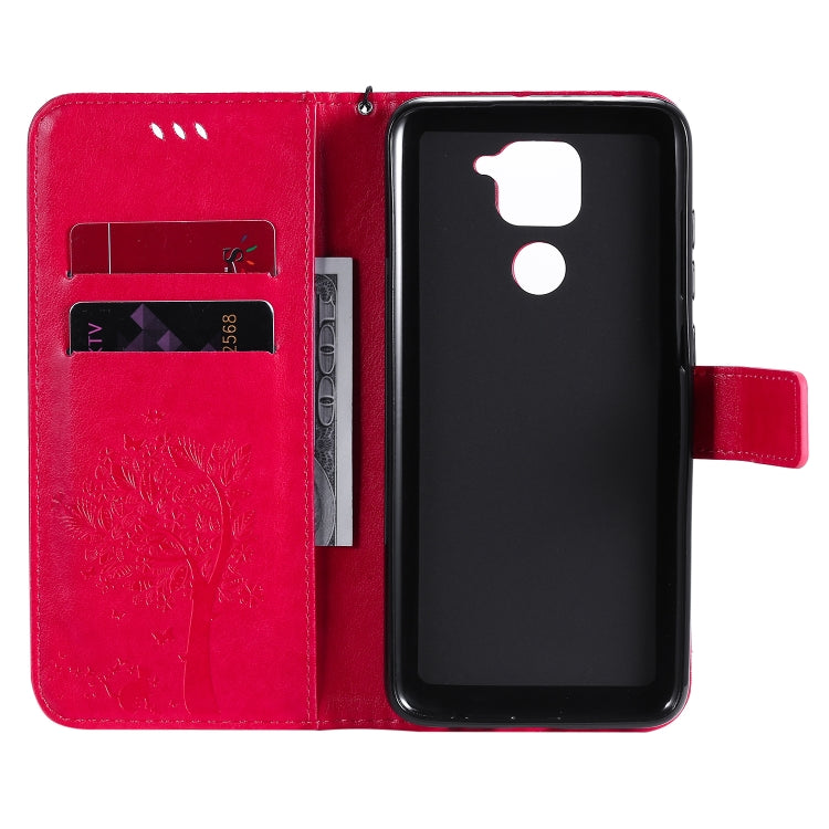 For Xiaomi Redmi Note 9 Tree & Cat Embossed Pattern Horizontal Flip Leather Case with Holder & Card Slots & Wallet & Lanyard