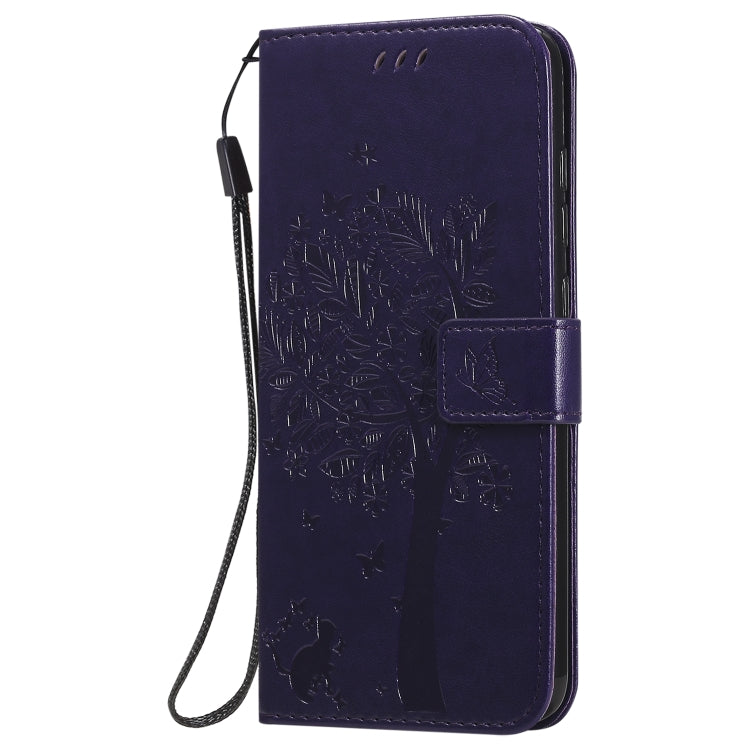 For Xiaomi Redmi Note 9 Tree & Cat Embossed Pattern Horizontal Flip Leather Case with Holder & Card Slots & Wallet & Lanyard