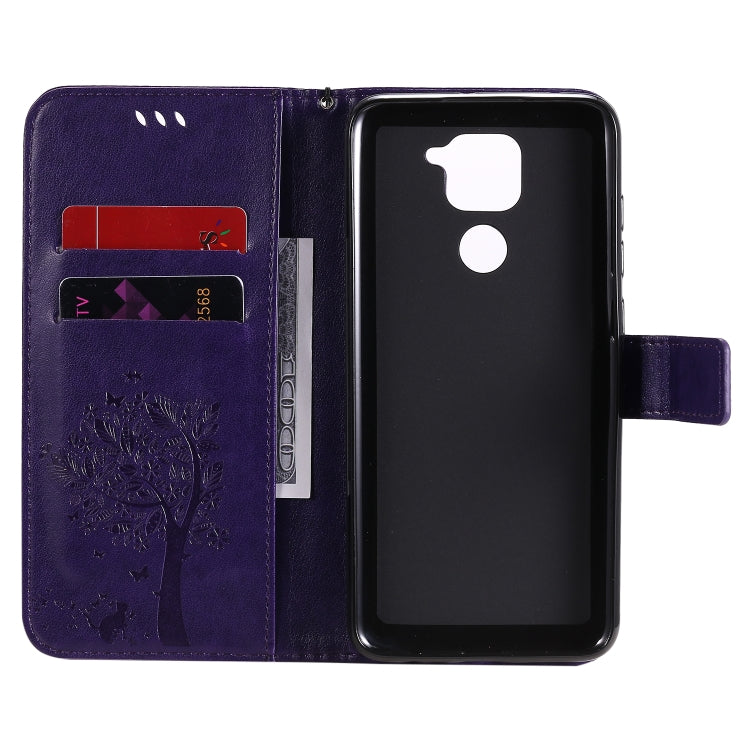 For Xiaomi Redmi Note 9 Tree & Cat Embossed Pattern Horizontal Flip Leather Case with Holder & Card Slots & Wallet & Lanyard