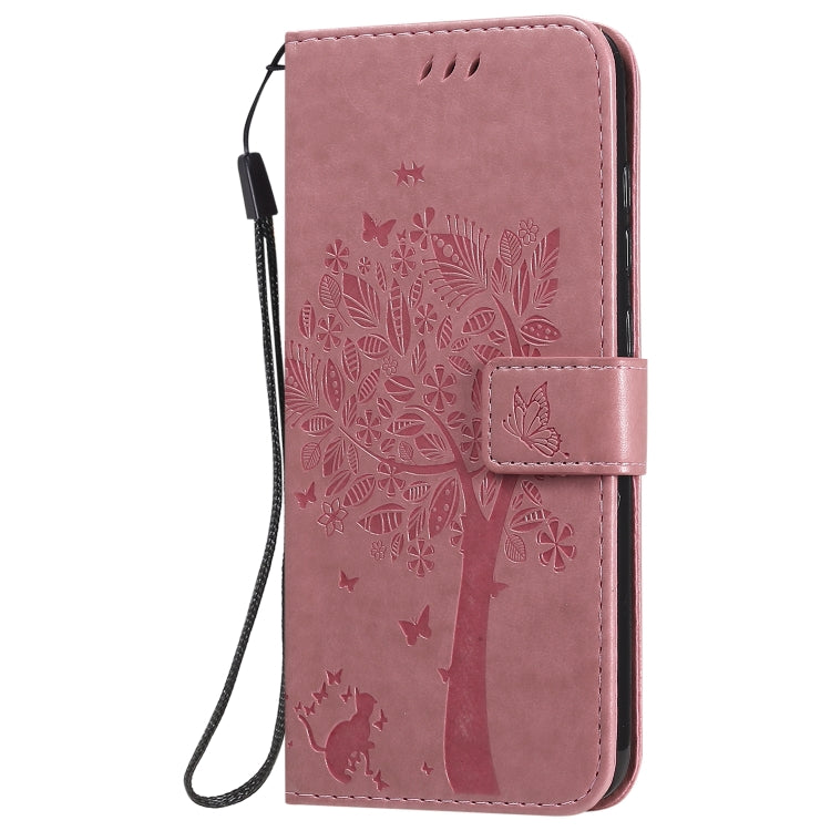 For Xiaomi Redmi Note 9 Tree & Cat Embossed Pattern Horizontal Flip Leather Case with Holder & Card Slots & Wallet & Lanyard