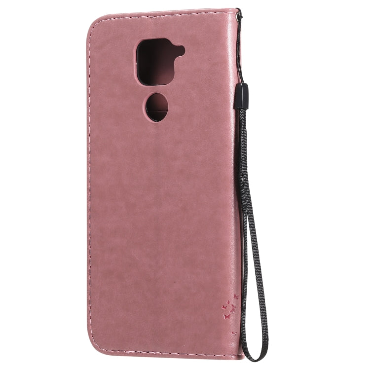For Xiaomi Redmi Note 9 Tree & Cat Embossed Pattern Horizontal Flip Leather Case with Holder & Card Slots & Wallet & Lanyard