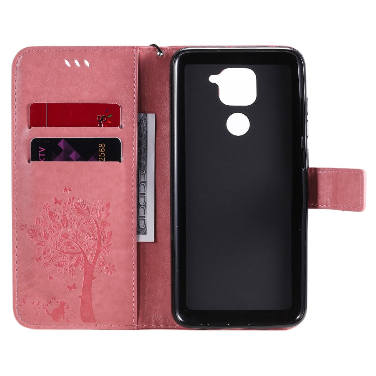 For Xiaomi Redmi Note 9 Tree & Cat Embossed Pattern Horizontal Flip Leather Case with Holder & Card Slots & Wallet & Lanyard