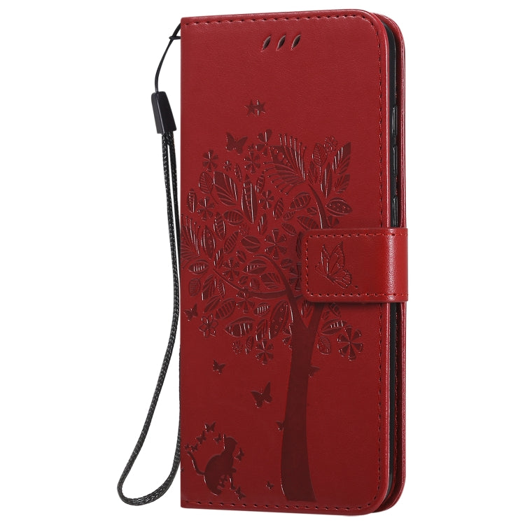 For Xiaomi Redmi Note 9 Tree & Cat Embossed Pattern Horizontal Flip Leather Case with Holder & Card Slots & Wallet & Lanyard