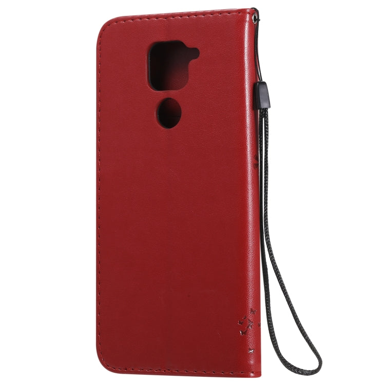 For Xiaomi Redmi Note 9 Tree & Cat Embossed Pattern Horizontal Flip Leather Case with Holder & Card Slots & Wallet & Lanyard