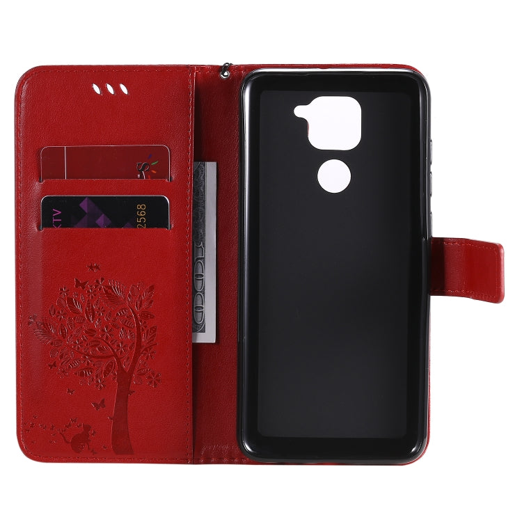 For Xiaomi Redmi Note 9 Tree & Cat Embossed Pattern Horizontal Flip Leather Case with Holder & Card Slots & Wallet & Lanyard