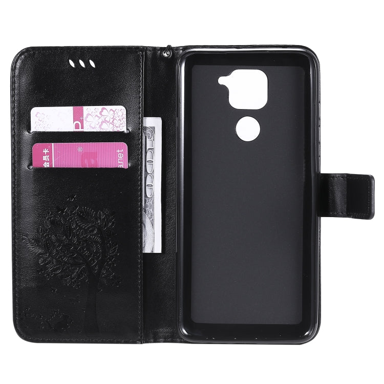 For Xiaomi Redmi Note 9 Tree & Cat Embossed Pattern Horizontal Flip Leather Case with Holder & Card Slots & Wallet & Lanyard