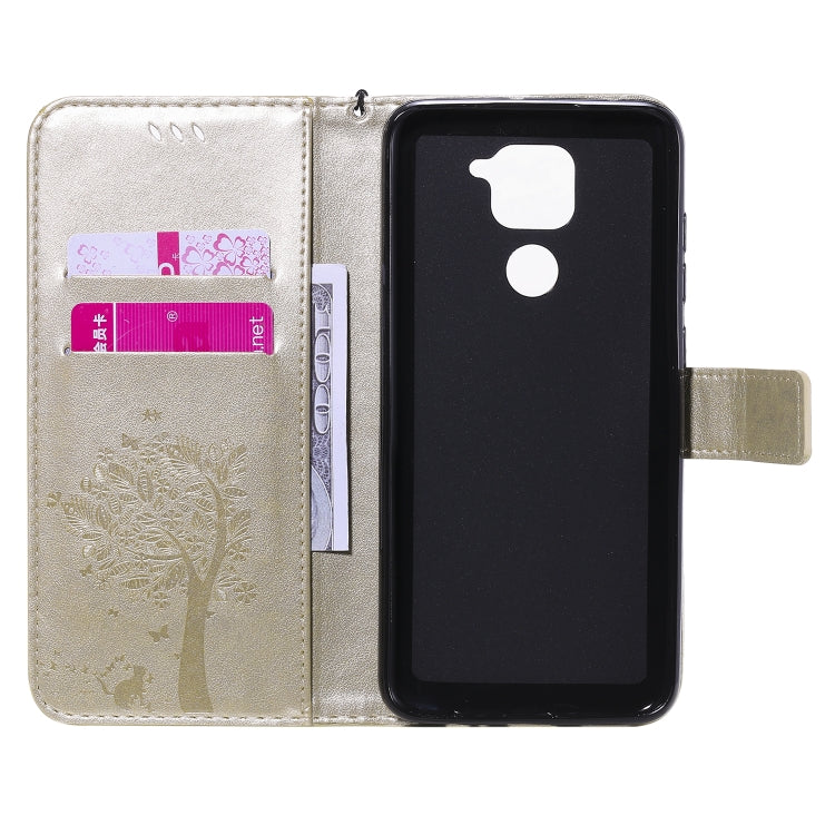 For Xiaomi Redmi Note 9 Tree & Cat Embossed Pattern Horizontal Flip Leather Case with Holder & Card Slots & Wallet & Lanyard