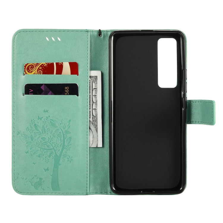For Huawei Nova 7 Pro Tree & Cat Embossed Pattern Horizontal Flip Leather Case with Holder & Card Slots & Wallet & Lanyard