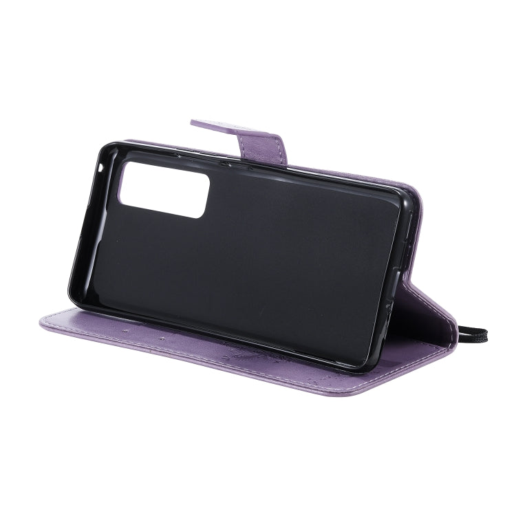 For Huawei Nova 7 Pro Tree & Cat Embossed Pattern Horizontal Flip Leather Case with Holder & Card Slots & Wallet & Lanyard