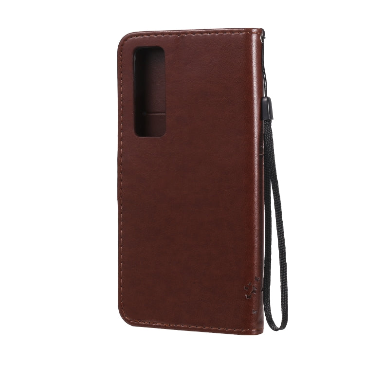 For Huawei Nova 7 Pro Tree & Cat Embossed Pattern Horizontal Flip Leather Case with Holder & Card Slots & Wallet & Lanyard