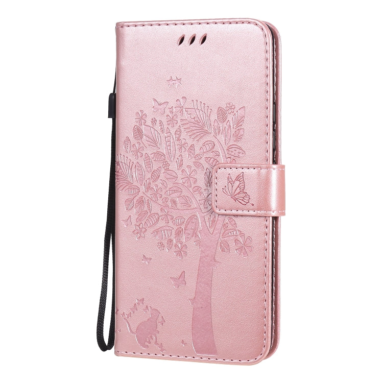 For Huawei Nova 7 Pro Tree & Cat Embossed Pattern Horizontal Flip Leather Case with Holder & Card Slots & Wallet & Lanyard