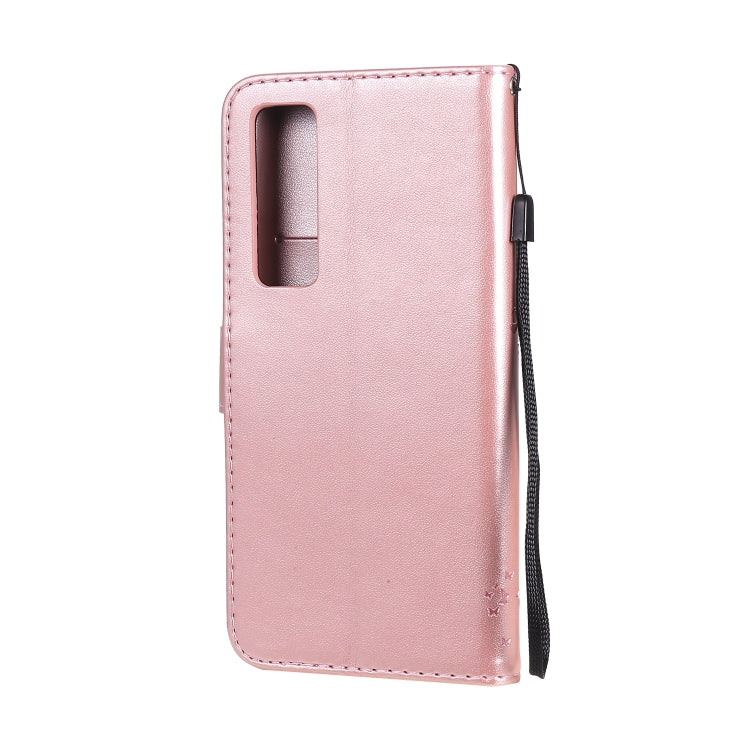 For Huawei Nova 7 Pro Tree & Cat Embossed Pattern Horizontal Flip Leather Case with Holder & Card Slots & Wallet & Lanyard