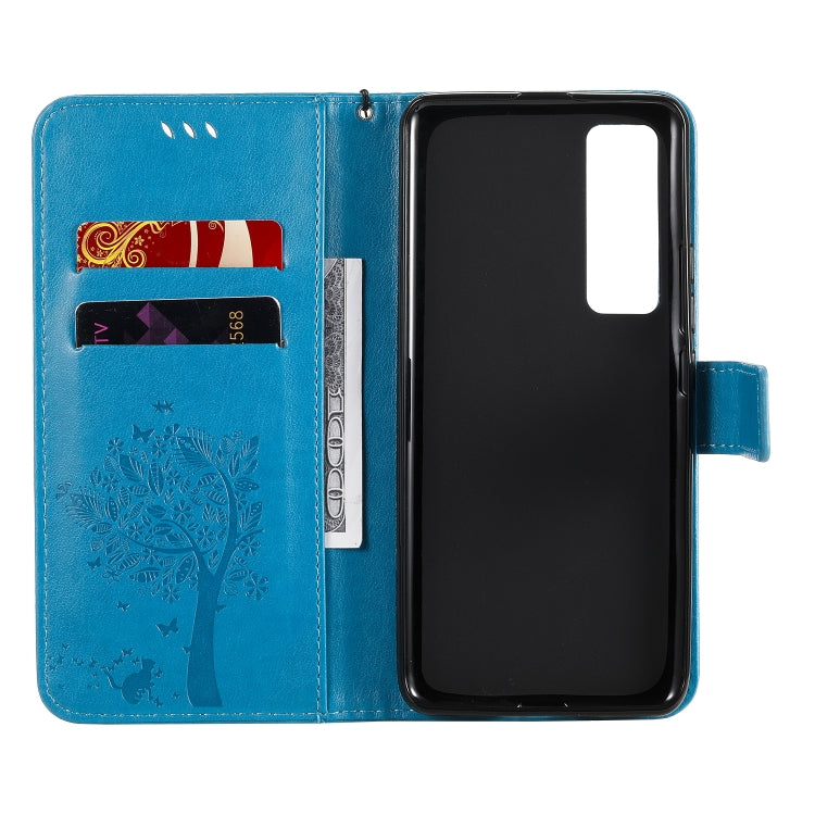 For Huawei Nova 7 Pro Tree & Cat Embossed Pattern Horizontal Flip Leather Case with Holder & Card Slots & Wallet & Lanyard