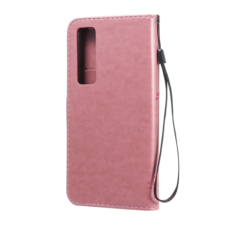 For Huawei Nova 7 Pro Tree & Cat Embossed Pattern Horizontal Flip Leather Case with Holder & Card Slots & Wallet & Lanyard