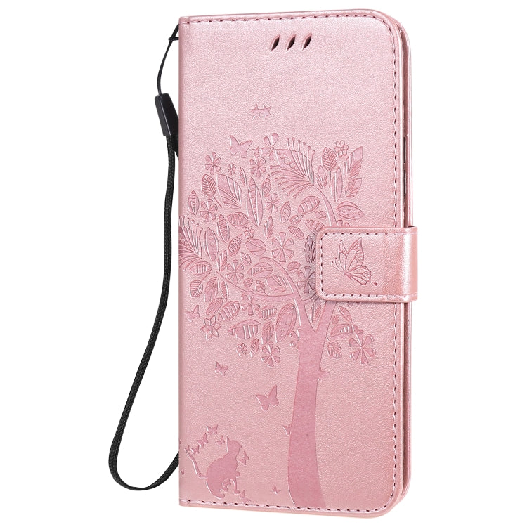 For Huawei Nova 7 SE Tree & Cat Embossed Pattern Horizontal Flip Leather Case with Holder & Card Slots & Wallet & Lanyard