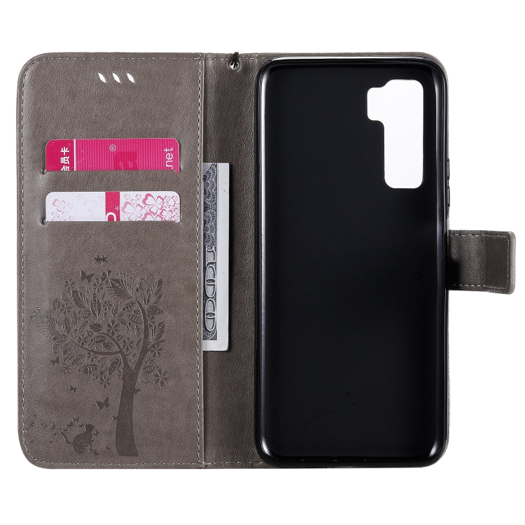 For Huawei Nova 7 SE Tree & Cat Embossed Pattern Horizontal Flip Leather Case with Holder & Card Slots & Wallet & Lanyard