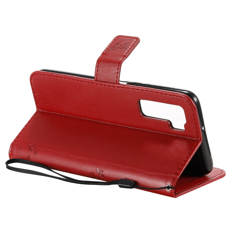 For Huawei Nova 7 SE Tree & Cat Embossed Pattern Horizontal Flip Leather Case with Holder & Card Slots & Wallet & Lanyard