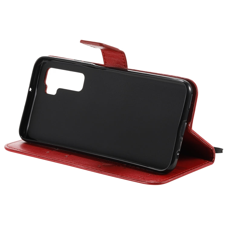 For Huawei Nova 7 SE Tree & Cat Embossed Pattern Horizontal Flip Leather Case with Holder & Card Slots & Wallet & Lanyard