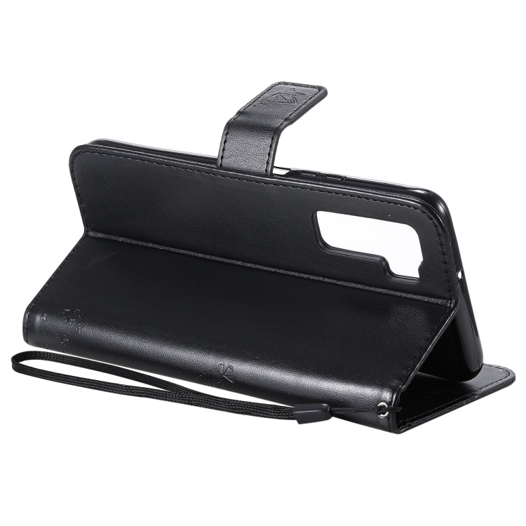 For Huawei Nova 7 SE Tree & Cat Embossed Pattern Horizontal Flip Leather Case with Holder & Card Slots & Wallet & Lanyard