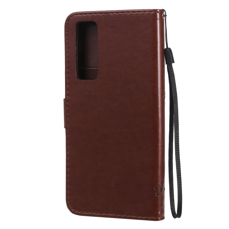 For Huawei Nova 7 Tree & Cat Embossed Pattern Horizontal Flip Leather Case with Holder & Card Slots & Wallet & Lanyard
