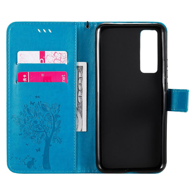 For Huawei Nova 7 Tree & Cat Embossed Pattern Horizontal Flip Leather Case with Holder & Card Slots & Wallet & Lanyard