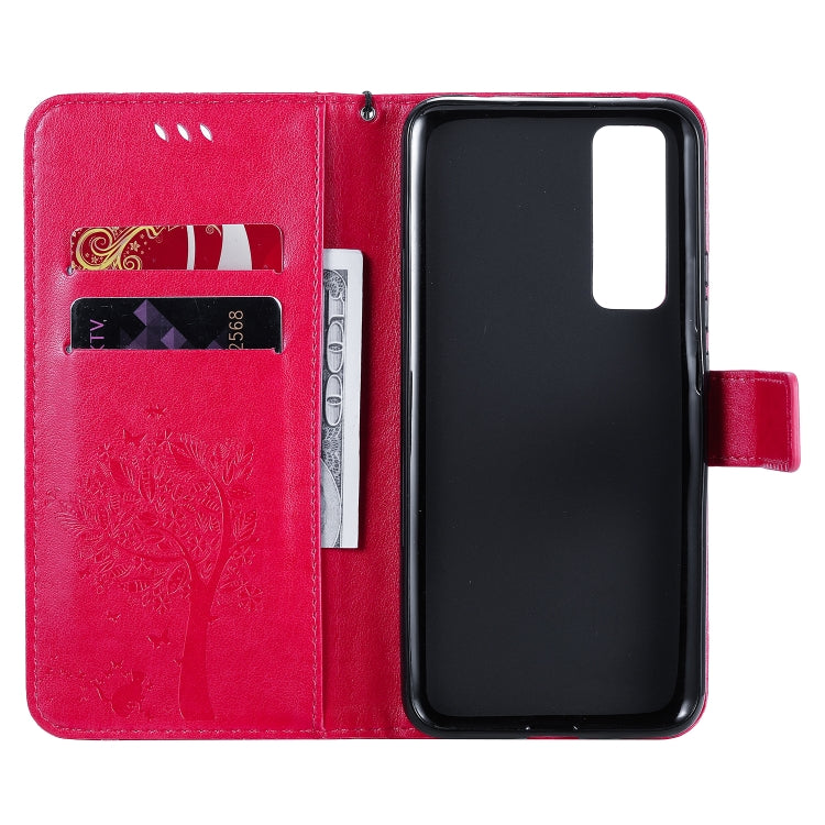 For Huawei Nova 7 Tree & Cat Embossed Pattern Horizontal Flip Leather Case with Holder & Card Slots & Wallet & Lanyard