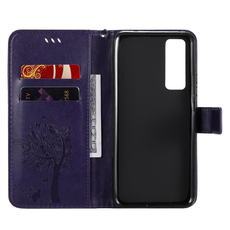 For Huawei Nova 7 Tree & Cat Embossed Pattern Horizontal Flip Leather Case with Holder & Card Slots & Wallet & Lanyard