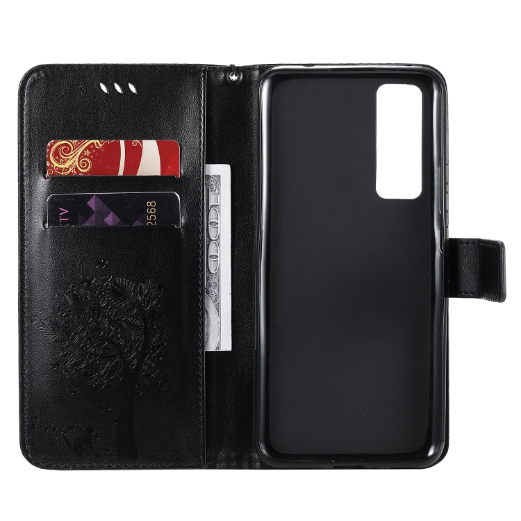 For Huawei Nova 7 Tree & Cat Embossed Pattern Horizontal Flip Leather Case with Holder & Card Slots & Wallet & Lanyard