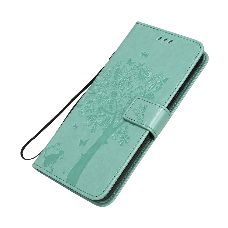 For Huawei P40 Lite E Tree & Cat Embossed Pattern Horizontal Flip Leather Case with Holder & Card Slots & Wallet & Lanyard
