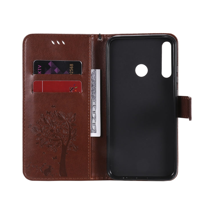 For Huawei P40 Lite E Tree & Cat Embossed Pattern Horizontal Flip Leather Case with Holder & Card Slots & Wallet & Lanyard