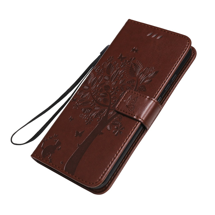 For Huawei P40 Lite E Tree & Cat Embossed Pattern Horizontal Flip Leather Case with Holder & Card Slots & Wallet & Lanyard