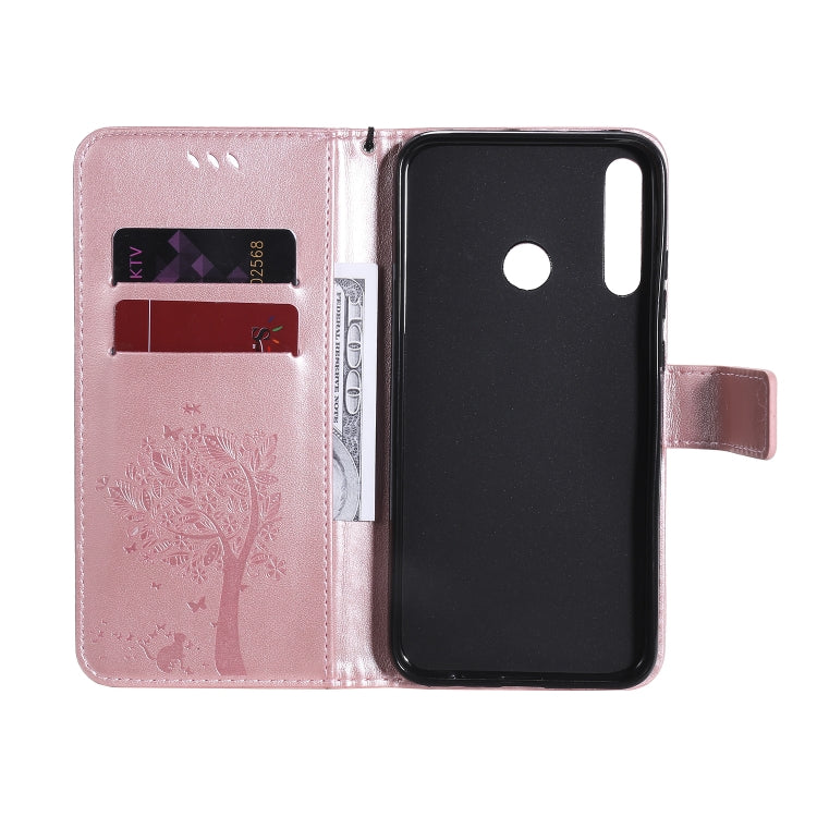 For Huawei P40 Lite E Tree & Cat Embossed Pattern Horizontal Flip Leather Case with Holder & Card Slots & Wallet & Lanyard