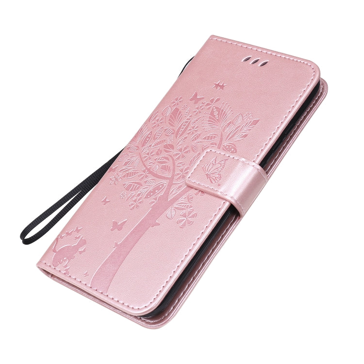 For Huawei P40 Lite E Tree & Cat Embossed Pattern Horizontal Flip Leather Case with Holder & Card Slots & Wallet & Lanyard