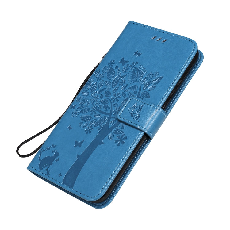 For Huawei P40 Lite E Tree & Cat Embossed Pattern Horizontal Flip Leather Case with Holder & Card Slots & Wallet & Lanyard