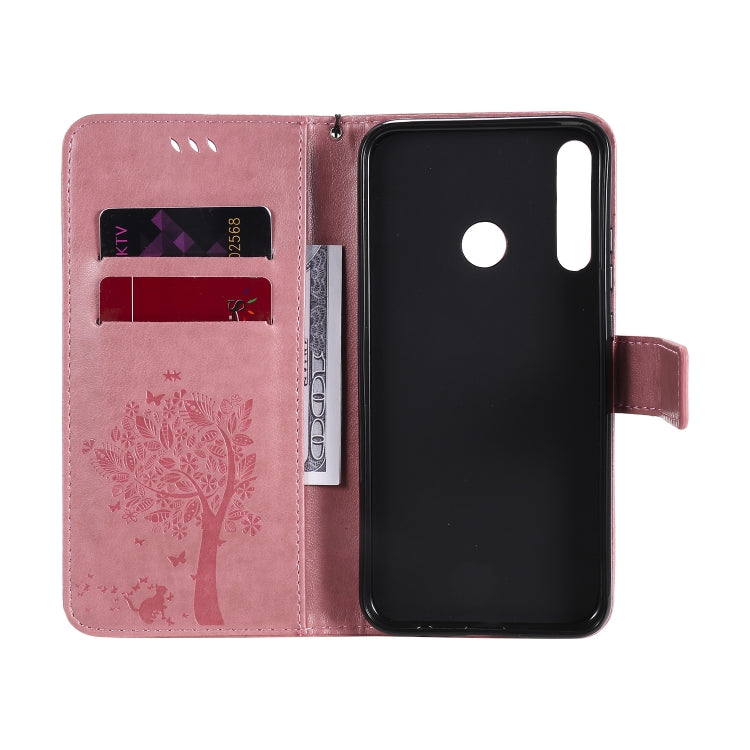 For Huawei P40 Lite E Tree & Cat Embossed Pattern Horizontal Flip Leather Case with Holder & Card Slots & Wallet & Lanyard