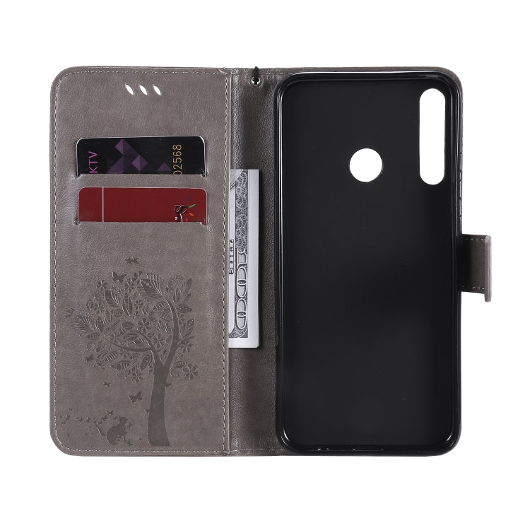For Huawei P40 Lite E Tree & Cat Embossed Pattern Horizontal Flip Leather Case with Holder & Card Slots & Wallet & Lanyard
