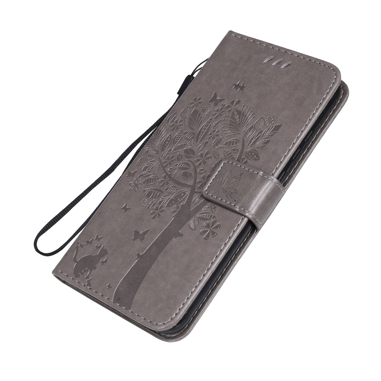 For Huawei P40 Lite E Tree & Cat Embossed Pattern Horizontal Flip Leather Case with Holder & Card Slots & Wallet & Lanyard