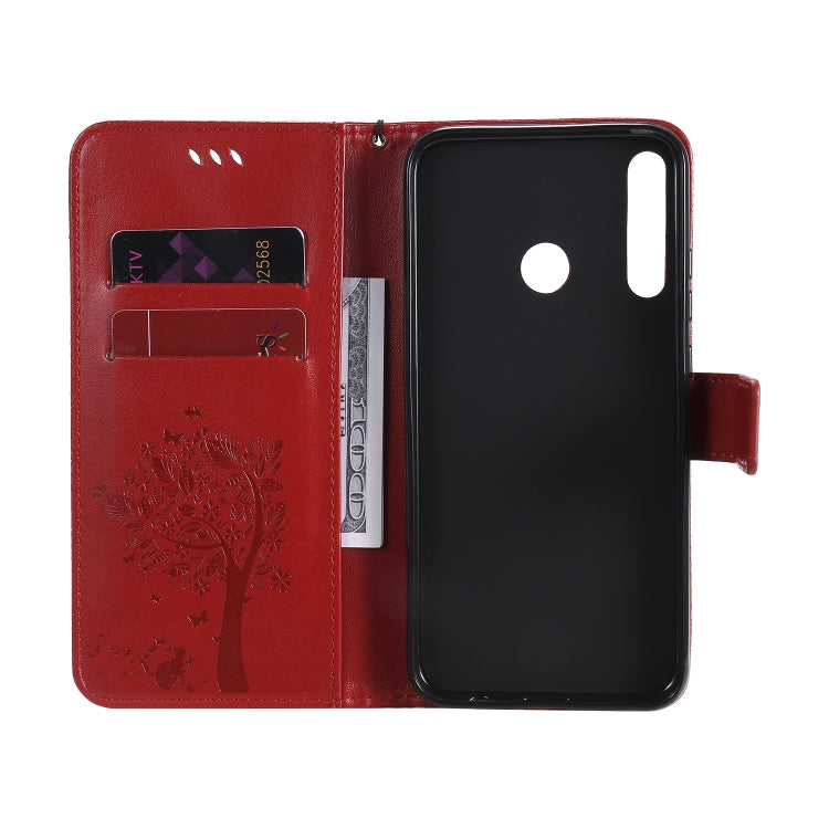 For Huawei P40 Lite E Tree & Cat Embossed Pattern Horizontal Flip Leather Case with Holder & Card Slots & Wallet & Lanyard