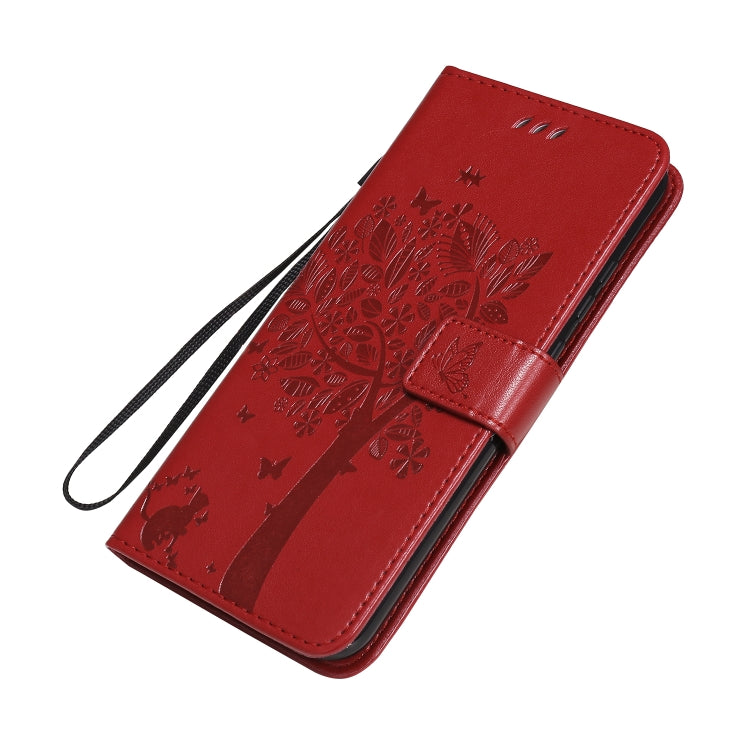 For Huawei P40 Lite E Tree & Cat Embossed Pattern Horizontal Flip Leather Case with Holder & Card Slots & Wallet & Lanyard