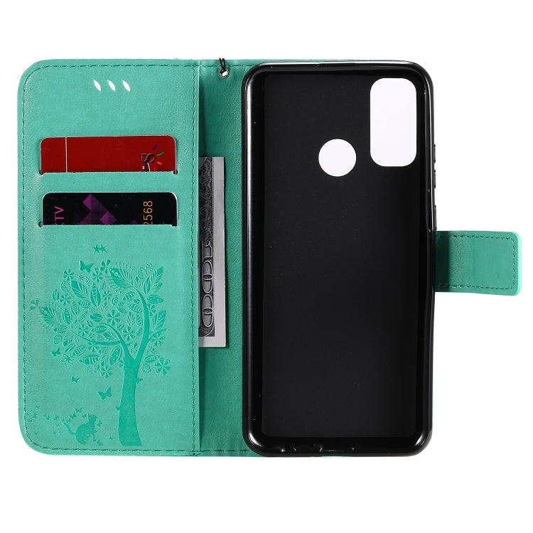 For Huawei P Smart 2020 Tree & Cat Embossed Pattern Horizontal Flip Leather Case with Holder & Card Slots & Wallet & Lanyard